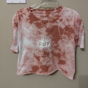 OBEY WORLDWIDE tie dye crop top shirt size medium